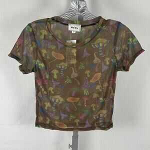 Wowo NWT Mesh Mushroom Crop Top Size Medium BTS, Fall, Layering